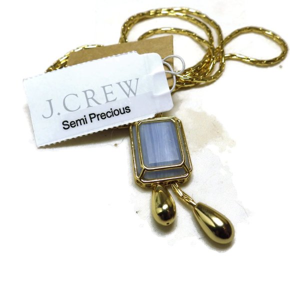 J. Crew Necklace/ Blue Encased-marble/ Bolero Style/ Gold Tone/ 30" - Picture 8 of 10